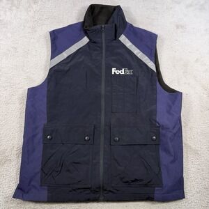 FedEx Stan Herman Vest Mens XL Black Purple Full Zip Reflective Work Costume